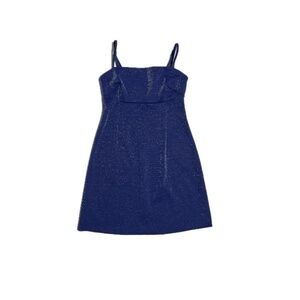 Square Neck Knit Sparkle Mini Blue Dress